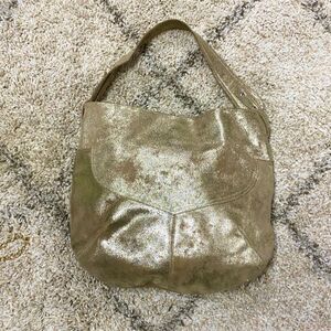 Cofi Genuine Leather Brushed Gold Metallic Hobo Shoulder Bag